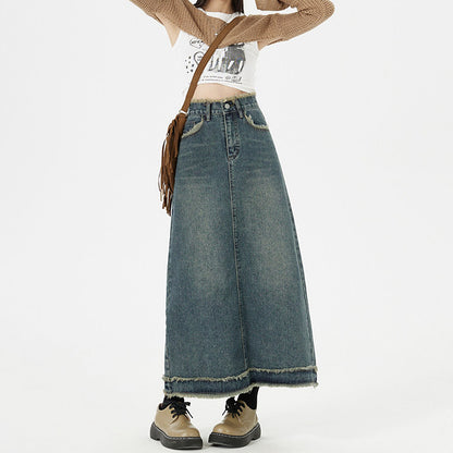 Retro Mode Hip Denim Lange Röcke Frauen