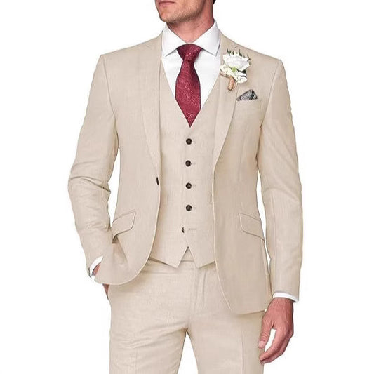 Elegantes Herrenanzug-Set in Unifarbe – Slim Fit mit Weste, Jackett & Hose