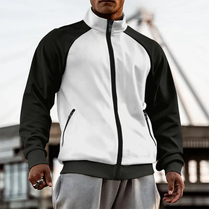 Herren Strickjacke mit Reißverschluss – Raglanärmel, Stehkragen & Farbkontrast