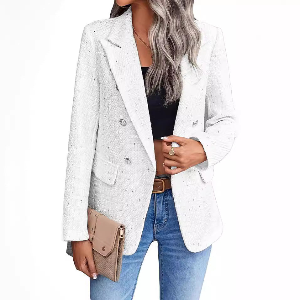 Damen-Blazer aus Polyester-Tweed mit modischen, lässigen Taschen oben
