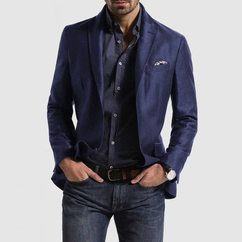 Locker geschnittener Herrenblazer mit Doppelknopf – Unifarbe