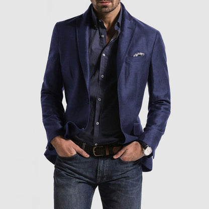 Locker geschnittener Herrenblazer mit Doppelknopf – Unifarbe