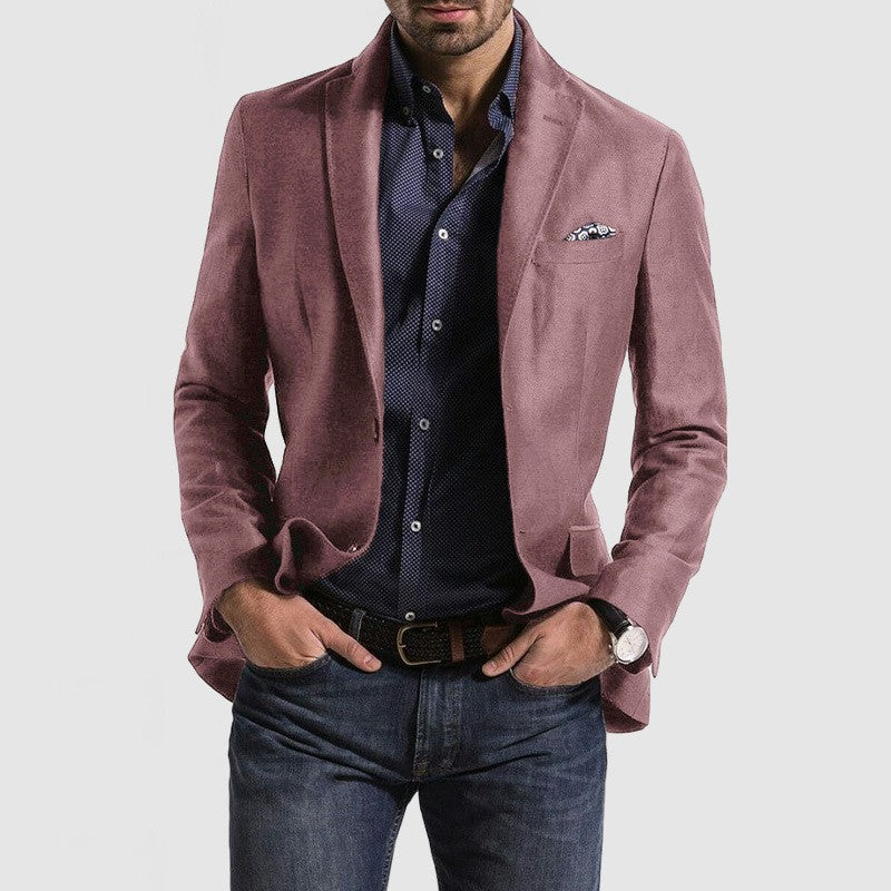 Locker geschnittener Herrenblazer mit Doppelknopf – Unifarbe