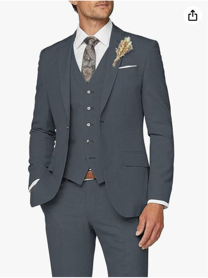 Elegantes Herrenanzug-Set in Unifarbe – Slim Fit mit Weste, Jackett & Hose