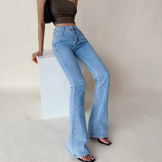 Retro American High Waist Bag Gesäß Frauen zeigen dünne Beine und lange Freizeithosen