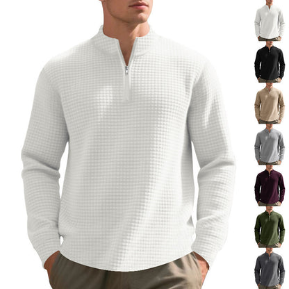 Herren Stehkragen Pullover mit Halbreißverschluss und Karomuster