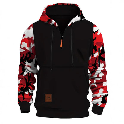 Herren Camouflage Hoodie mit Reißverschluss und Kontrastnähten