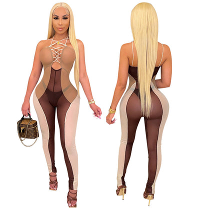 Durchsichtiger Jumpsuit mit Nähten für Damen