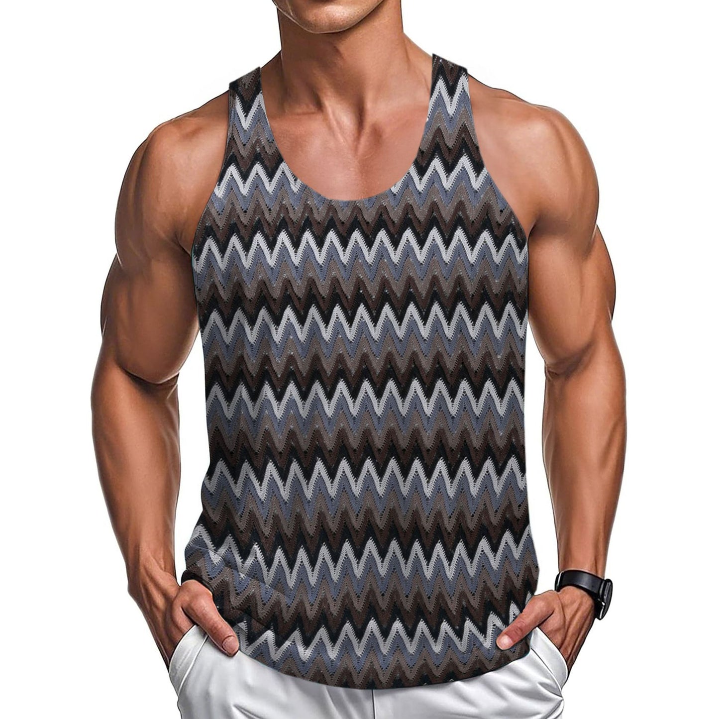 Ärmelloses Herren-Sommeroberteil im Retro-Stil mit Wellenstreifen