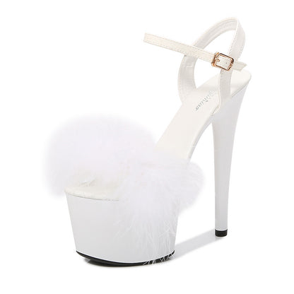 Lackleder Stilettos Plateau Sandalen Pelz High Heels