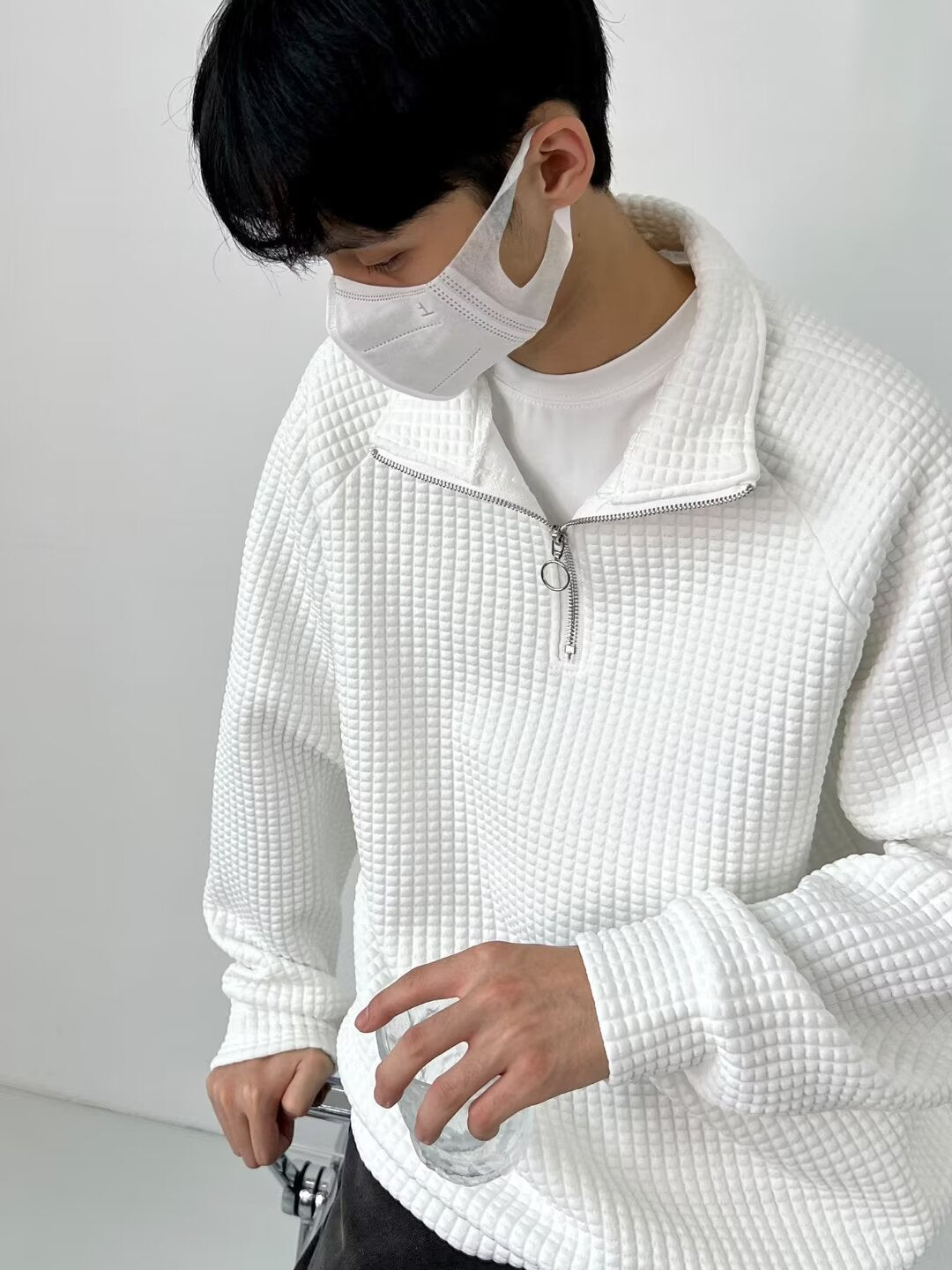 Herren Waffelstrick Pullover mit Halbzipper – Freizeit & Business Casual