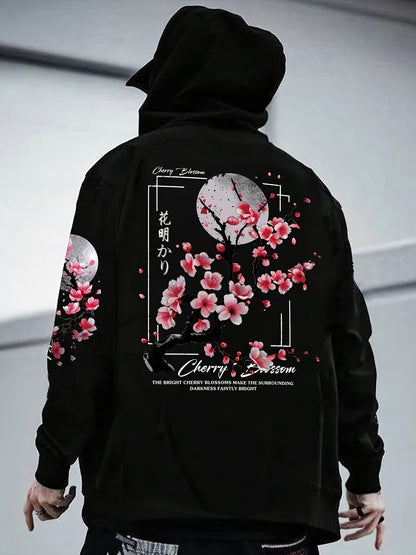 Herren Hoodie mit Kirschblüten-Innenfutter – Leichter Kapuzenpullover
