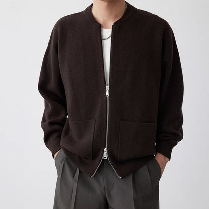 Heavy Two-way Zipper Knitted Cardigan Simple Casual Baseball Collar Sweater