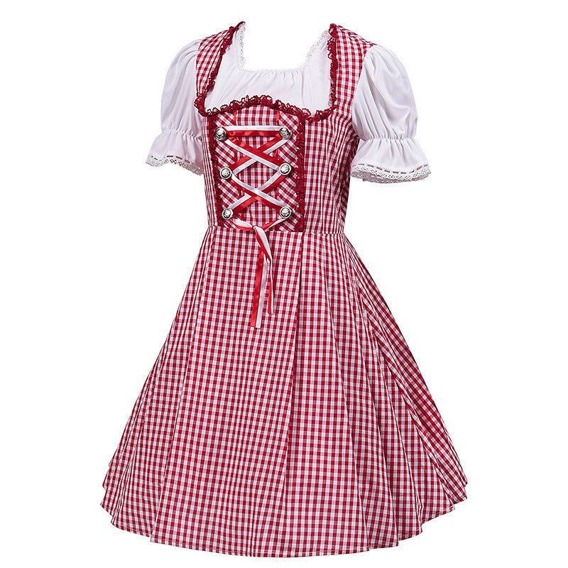 Bayerisches Trachtenkleid „Biergarten“ mit Schürze – Dirndl Set in Rot kariert