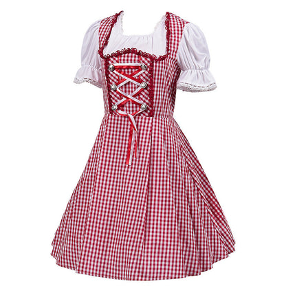 Bayerisches Trachtenkleid „Biergarten“ mit Schürze – Dirndl Set in Rot kariert