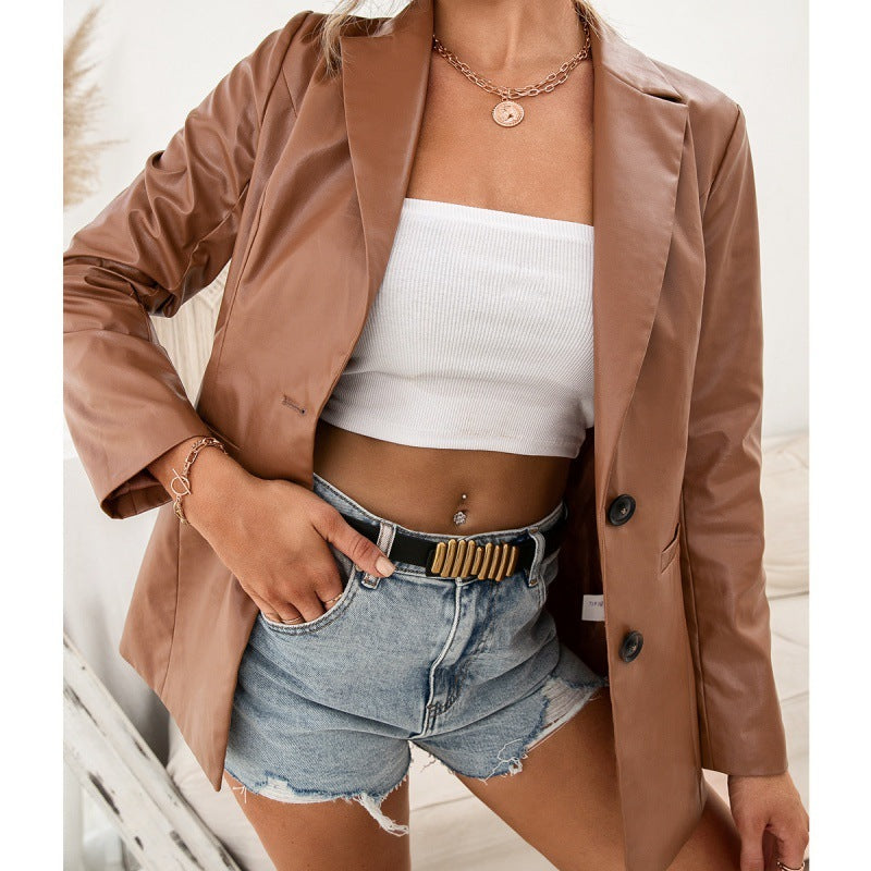 PU Motorrad Lederjacke Blazer Top Damen
