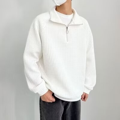 Herren Waffelstrick Pullover mit Halbzipper – Freizeit & Business Casual
