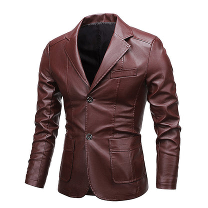 Herrenjacke aus PU-Leder mit Revers – Slim Fit, vielseitig kombinierbar