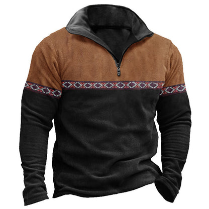 Retro Patchwork Polo Shirt mit Reißverschluss – Baumwollmischung