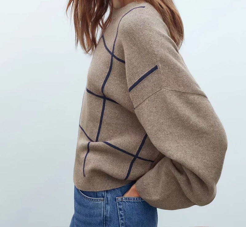 Karierter Freizeitpullover Lockerer Pullover