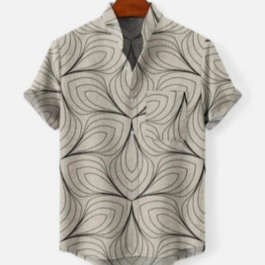 Herren Kurzarmshirt mit Digital 3D Print – Slim Fit, Cardigan-Stil