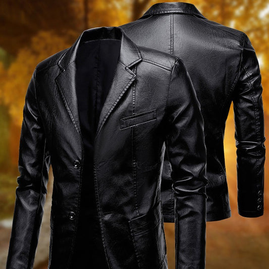 Herrenjacke aus PU-Leder mit Revers – Slim Fit, vielseitig kombinierbar
