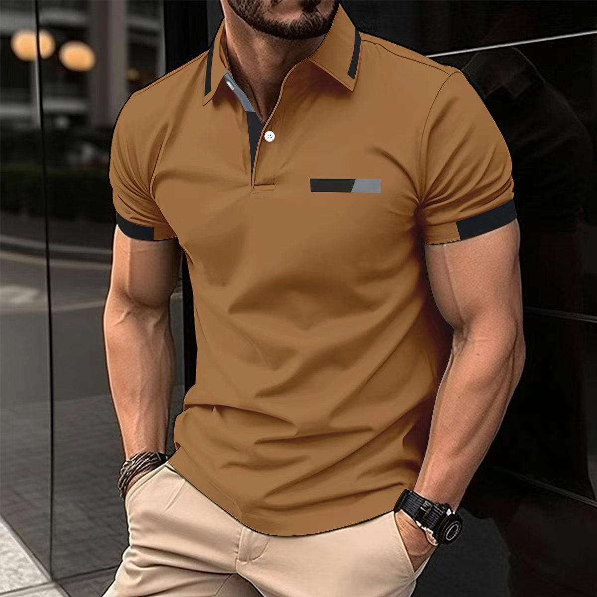 Herren Polo T-Shirt mit Zierbrusttasche – Sommerliches Kurzarmshirt mit Knopfleiste (1+1 Gratis)