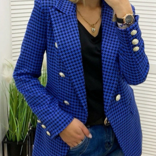 Damen-Blazer mit Hahnentrittmuster und Taschenmantel