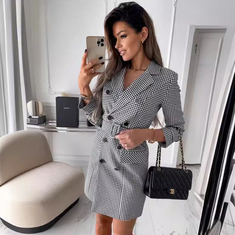 Mode Druck Plaid Blazer Kleid Frauen