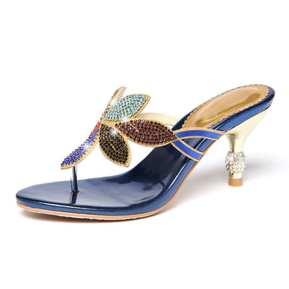 Damen-Strass-Sandalen, hochhackige Stilettos, Sommersandalen und Hausschuhe