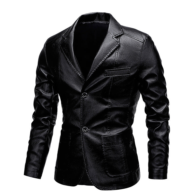 Herrenjacke aus PU-Leder mit Revers – Slim Fit, vielseitig kombinierbar
