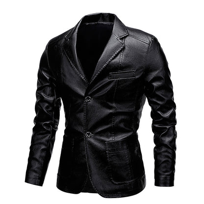 Herrenjacke aus PU-Leder mit Revers – Slim Fit, vielseitig kombinierbar