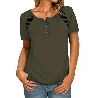 Damen T-Shirt mit kurzen Ärmeln, bedruckt, gestreift, lässig