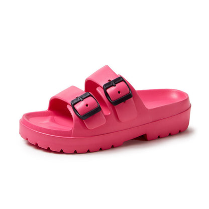 Mode Doppelschnalle Hausschuhe Sommer Plattform Garten Strand Schuhe Casual Non-slip Boden Badezimmer Home Slipper Für Frauen