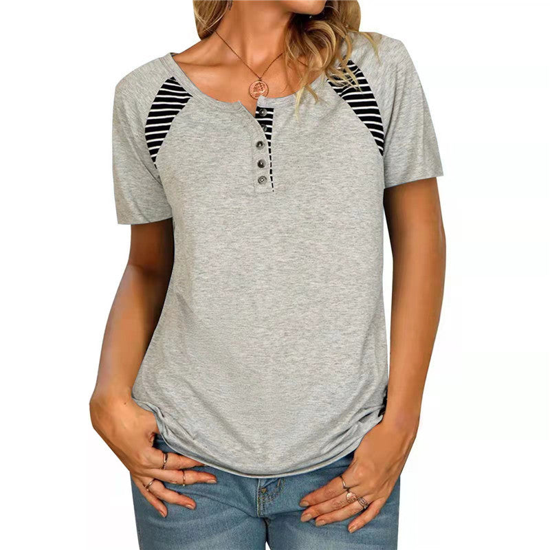 Damen T-Shirt mit kurzen Ärmeln, bedruckt, gestreift, lässig