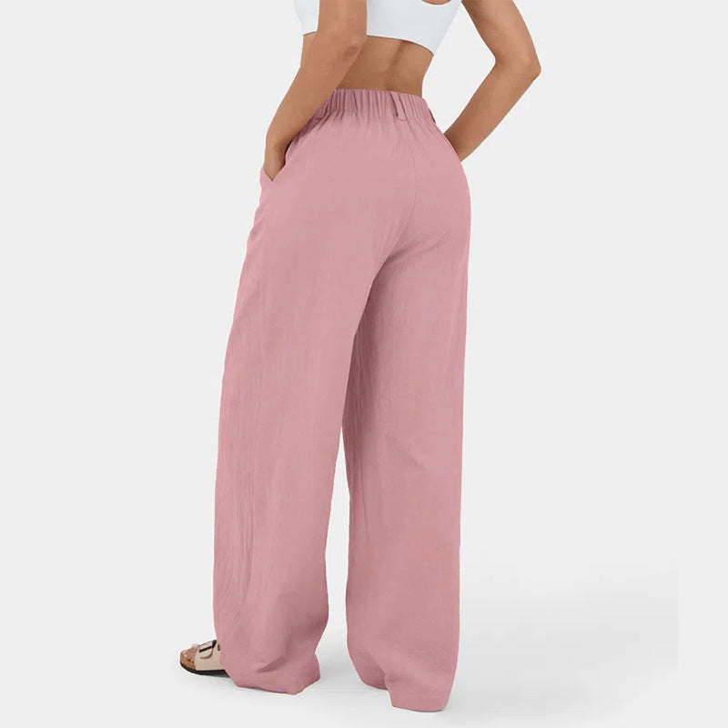 Lange Hose mit geradem Bein für Damen aus Baumwolle mit hoher Taille
