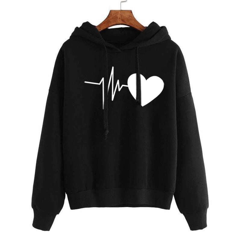 Herz Print Streetwear Hoodies Frauen Sweatshirt Frühling Herbst Langarm Hoodie Kleidung