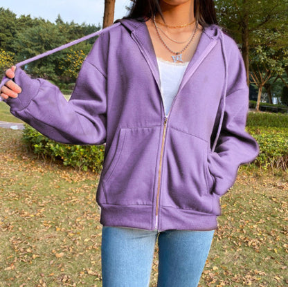 Braune Y2K Ästhetische Hoodies Damen Zip Up Sweatshirt mit Kapuze