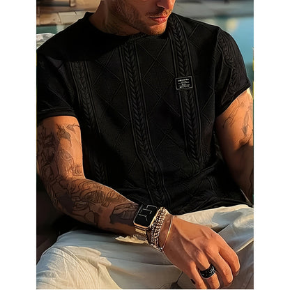 Herren T-Shirt mit Geometrie-Stickerei – Kurzarm, Freizeit, Übergröße