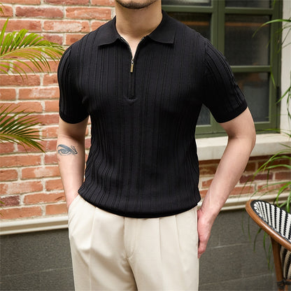 Herren Feinstrickshirt mit Strukturstreifen – Slim Fit, Kurzarm & vielseitig kombinierbar