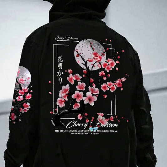 Herren Hoodie mit Kirschblüten-Innenfutter – Leichter Kapuzenpullover