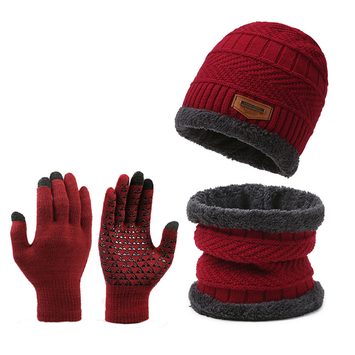 Herren Winter Set – Schal, Mütze & Handschuhe, Fleecefutter, 3-teilig