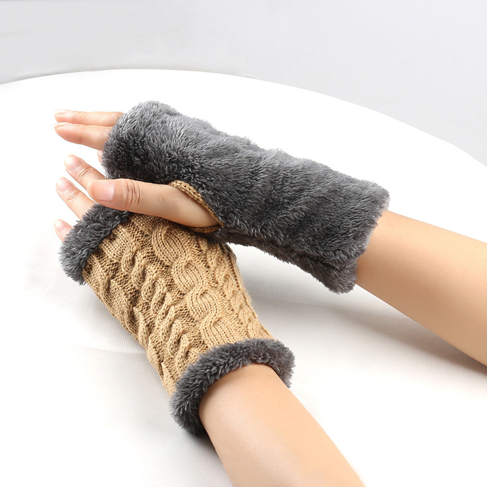 Winter Plüsch Handschuhe Twist Gestrickte Fingerlose Fleece Handschuhe Frauen Warme Verdickte Wollhandschuhe
