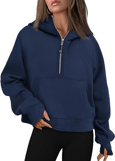 Reißverschluss Hoodies Sweatshirts mit Tasche Lose Sport Tops Langarm Pullover Pullover Winter Herbst Outfits Damen Kleidung