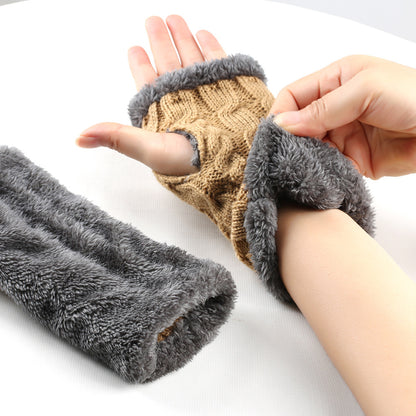 Winter Plüsch Handschuhe Twist Gestrickte Fingerlose Fleece Handschuhe Frauen Warme Verdickte Wollhandschuhe