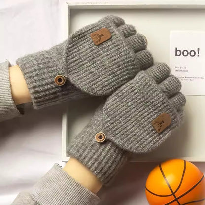 Halbfingerhandschuhe mit Klappe – Strick, Unisex, Winter