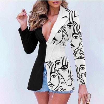 Damenblazer mit bedrucktem Revers in Kontrastfarbe