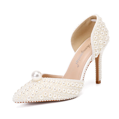 Damen Niedrig geschnittene spitze Stilettos mit Perlen-Brautschuhen