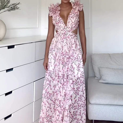 Herbst Europäische Und Amerikanische Mode Casual Home Floral Rückenfreies Kleid Frauen
