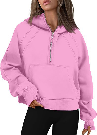 Reißverschluss Hoodies Sweatshirts mit Tasche Lose Sport Tops Langarm Pullover Pullover Winter Herbst Outfits Damen Kleidung